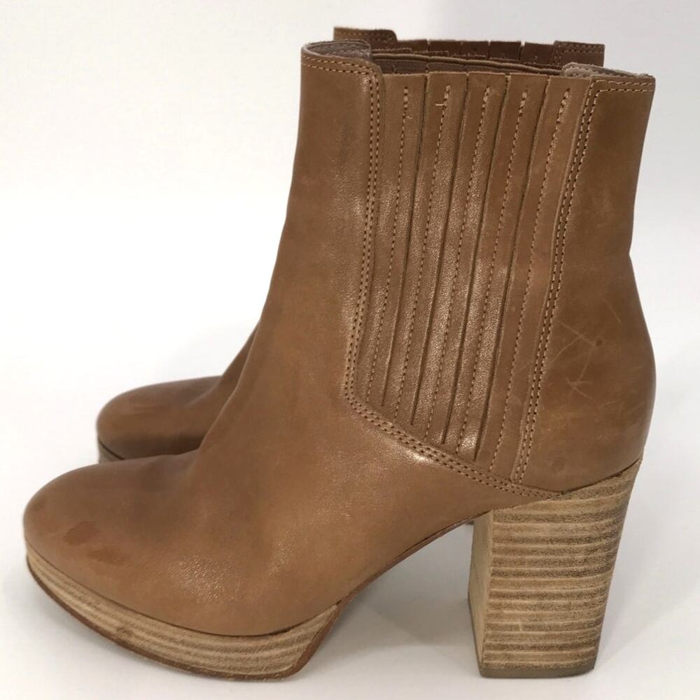Eileen Fisher Tan Leather Platform Ankle Boots Size 6.5